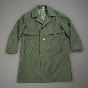 Vintage 40s Bogner Olive 100% Wool Button Up Overcoat Mens L